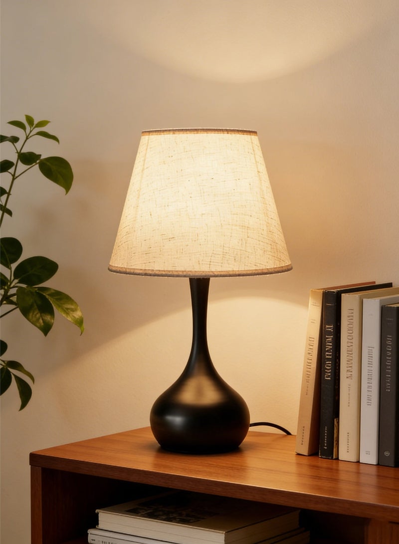 DAI HEART مصباح طاولة، مصباح طاولة بسيط، مصباح طاولة بجانب السرير، إضاءة ليلية، مصباح طاولة إبداعي لغرفة النوم مع غطاء قماشي، قاعدة سوداء، مناسب لغرف النوم، غرف المعيشة، المكاتب، غرف الأطفال، غرف النوم المشتركة. - Image 1